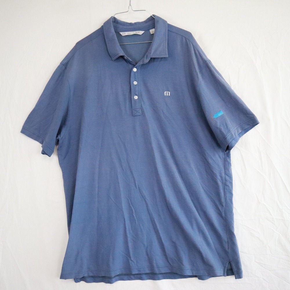 Travis‎ Mathew Polo Shirt Mens 2XL XXL Golf Casual Knit Logo Blue Short Sleeve